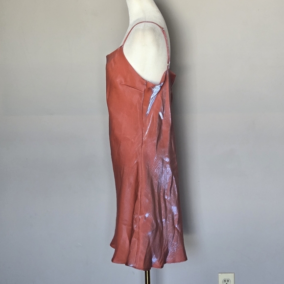 NWT F21 Y2K Bridal Cocktail Party Wedding Guest Elegant Satin Slip Dress Coral L - Picture 5 of 11
